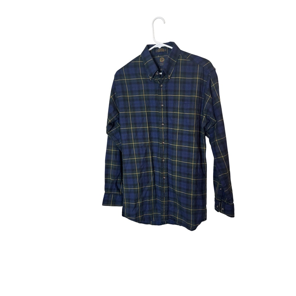 Viyella Shirt Mens Medium‎ Blue Green Plaid Cotton Wool Button Up Flannel